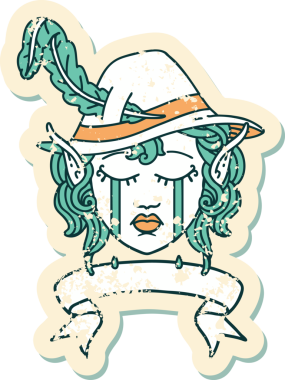 Retro Dövme Tarzı Ağlayan Elf Ozan karakter yüzü Bir insan tarafından çizilmiş pankartıyla