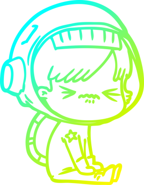 Bir insan tarafından çizilmiş soğuk gradyan çizgili astronot kadın çizimi.