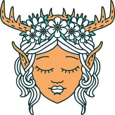 Retro Dövme Tarzı Elf Karakter Yüzü Bir İnsan Tarafından Çizildi