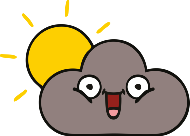 Bir insan tarafından çizilmiş bir fırtına bulutu ve güneş karikatürü.