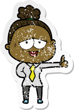 Bir insan tarafından çizilmiş mutlu, yaşlı bir kadının sıkıntılı çıkartması.