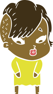 Düz renkli çizgi film bir insan tarafından çizilmiş kızı şaşırttı.