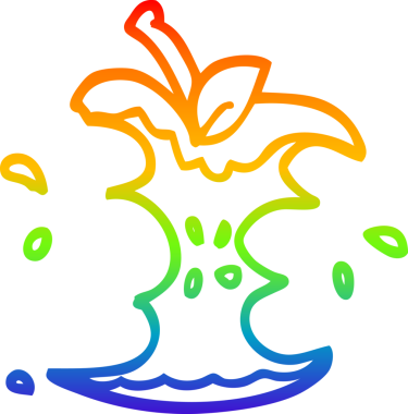 Bir insan tarafından çizilmiş sulu, ısırılmış bir elmanın çizimi.