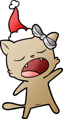 Bir insan tarafından çizilmiş Noel Baba şapkası giymiş şarkı söyleyen bir kedinin gradyan çizimi.