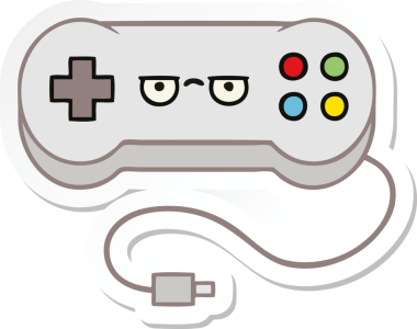 Bir insan tarafından çizilmiş şirin bir çizgi film oyun denetleyicisinin çıkartması