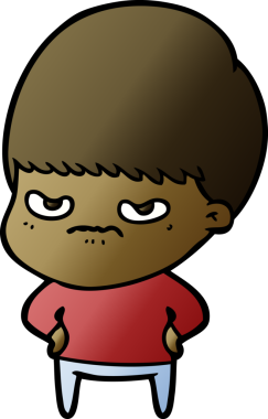 Bir insan tarafından çizilmiş sinirli çizgi film çocuğu.