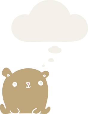 Bir insan tarafından çizilmiş düşünce baloncuğu olan sevimli çizgi film ayısı.