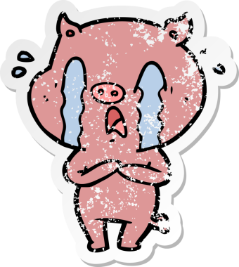 Bir insan tarafından çizilmiş ağlayan domuz çizgi filminin hüzünlü çıkartması.