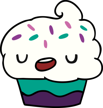 Bir insan tarafından çizilmiş şirin bir kekin çizgi film çizimi.