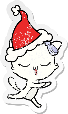 Bir insanın çizdiği Noel Baba şapkası takan kedinin kederli çizgi filmi.