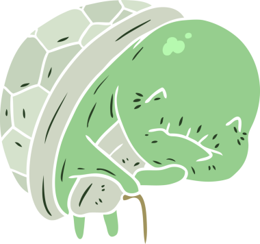 Sevimli düz renkli karikatür insan tarafından çizilmiş yaşlı kaplumbağa.