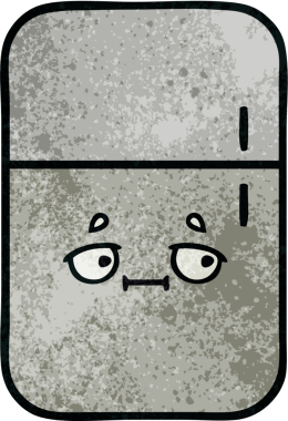 Bir insan tarafından çizilmiş buzdolabının retro grunge desenli karikatürü.