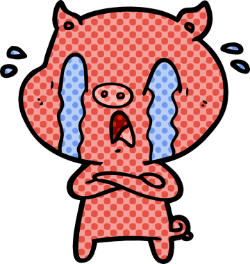 Bir insan tarafından çizilmiş ağlayan domuz çizgi filmi.