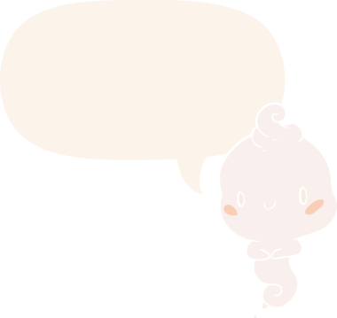 Konuşma baloncuğu olan sevimli çizgi film hayaleti insan tarafından çizilmiş.