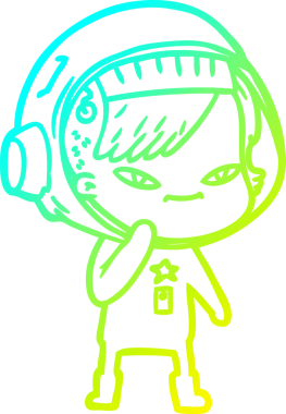 Bir insan tarafından çizilmiş soğuk gradyan çizgili astronot kadın çizimi.