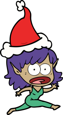 Bir insan tarafından çizilmiş Noel Baba şapkası giyen şok olmuş bir elf kızının el çizimi.