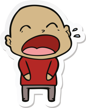 Bir insan tarafından çizilmiş kel adam diye bağıran bir çizgi film çıkartması.