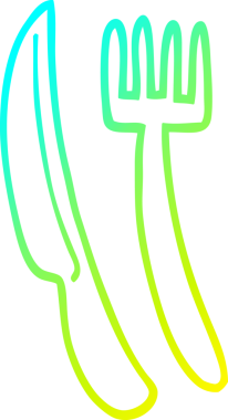 Bir insan tarafından çizilmiş çatal ve bıçak çizimi.