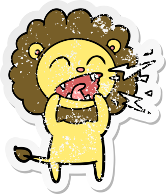 Bir insan tarafından çizilmiş kükreyen bir aslanın sıkıntılı çıkartması.