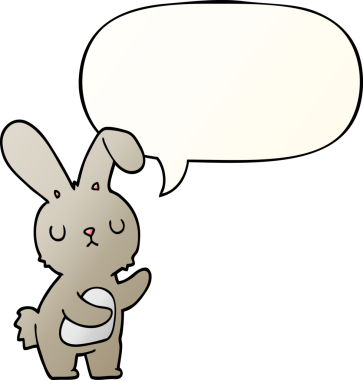 Bir insan tarafından çizilmiş, tatlı çizgi film tavşanı konuşma baloncuğu gibi.