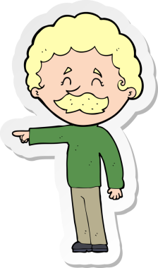 Bir insan tarafından çizilmiş bıyıklı bir karikatür adamın çıkartması.