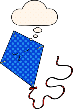 Bir insan tarafından çizilmiş, düşünce baloncuklu çizgi film uçurtması.