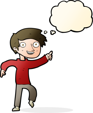 çizgi film mutlu çocuk bir insan tarafından çizilmiş düşünce balonuyla işaret