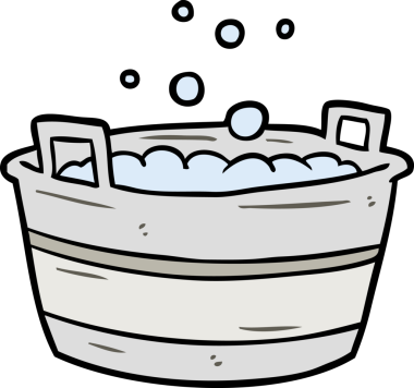 Bir insan tarafından çizilmiş su dolu eski bir teneke küvet.