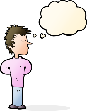 Bir insan tarafından çizilmiş düşünce kabarcığını görmezden gelen bir çizgi film adamı.