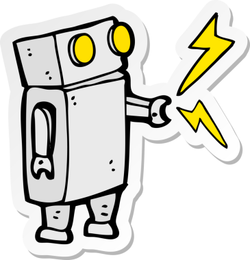 Bir insan tarafından çizilmiş robot karikatür çıkartması.