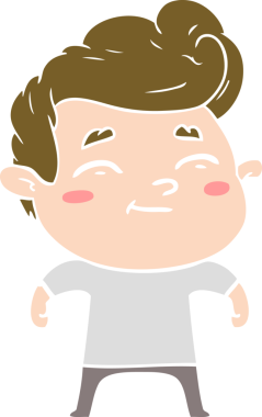 Bir insan tarafından çizilmiş mutlu düz renkli karikatür adam.