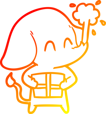 Bir insanın çizdiği suyu püskürten sevimli bir filin sıcak çizgi çizgisi.