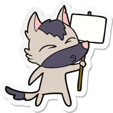 Bir insan tarafından çizilmiş protesto işareti olan bir kurt çizgi film etiketi.