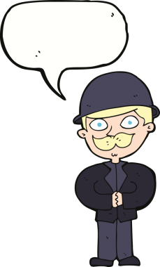 Bir insan tarafından çizilmiş konuşma balonlu melon şapkalı çizgi film adamı.