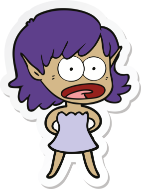 Karikatür çıkartması bir insan tarafından çizilmiş elf kızı şok etti.