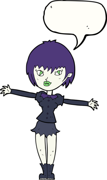 Bir insan tarafından çizilmiş konuşma balonu olan vampir kız.