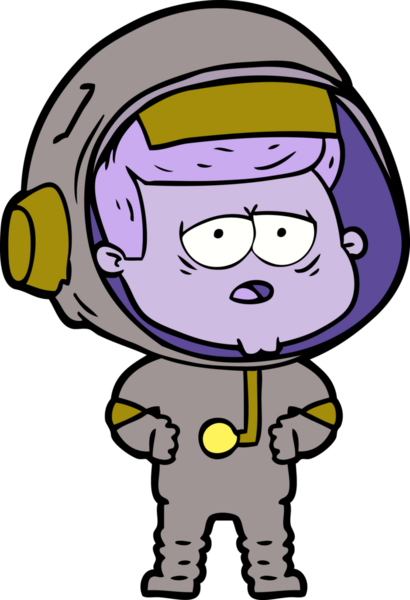 Bir insan tarafından çizilmiş yorgun astronot çizgi filmi.