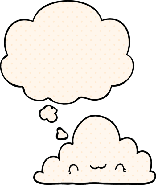 Bir insan tarafından çizilmiş çizgi roman tarzında düşünce baloncuğu olan şirin bir çizgi film bulutu.
