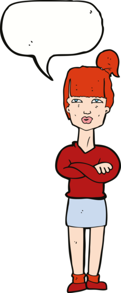 Bir insan tarafından çizilmiş konuşma baloncuğuyla rahatsız bir kadın.