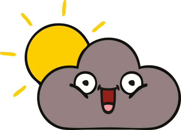 Bir insan tarafından çizilmiş bir fırtına bulutu ve güneş karikatürü.