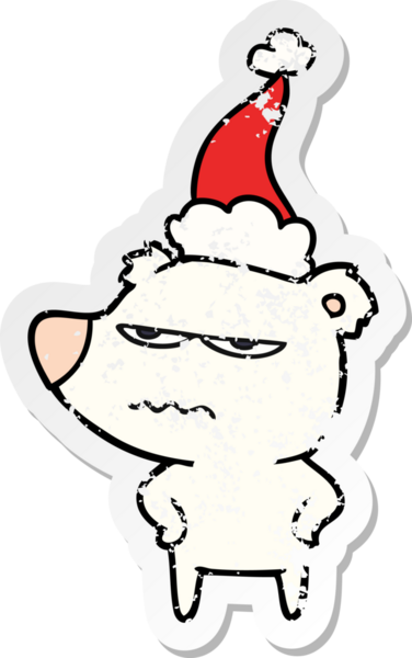 Kızgın ayı kutup eli, bir insan tarafından çizilmiş Noel Baba şapkasının sıkıntılı çıkartmasını çizmiş.