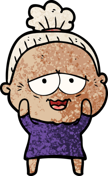 Bir insan tarafından çizilmiş mutlu yaşlı kadın çizgi filmi.