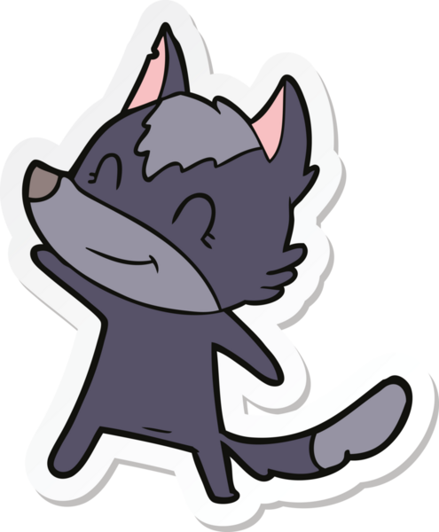 Bir insan tarafından çizilmiş dost canlısı bir kurt çizgi filminin çıkartması.