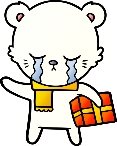 Kutup ayısı Noel hediyesi olarak bir insan tarafından çizilmiş karikatür.