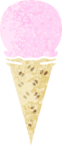 Bir insan tarafından çizilmiş retro illüstrasyon tarzı tuhaf bir çilekli dondurma külahı.