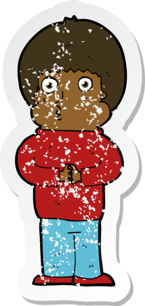 Bir insan tarafından çizilmiş utangaç bir çocuğun retro sıkıntılı çıkartması.