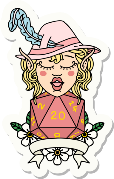 Bir insan tarafından çizilmiş 20 zarlı elf şairinin çıkartması.