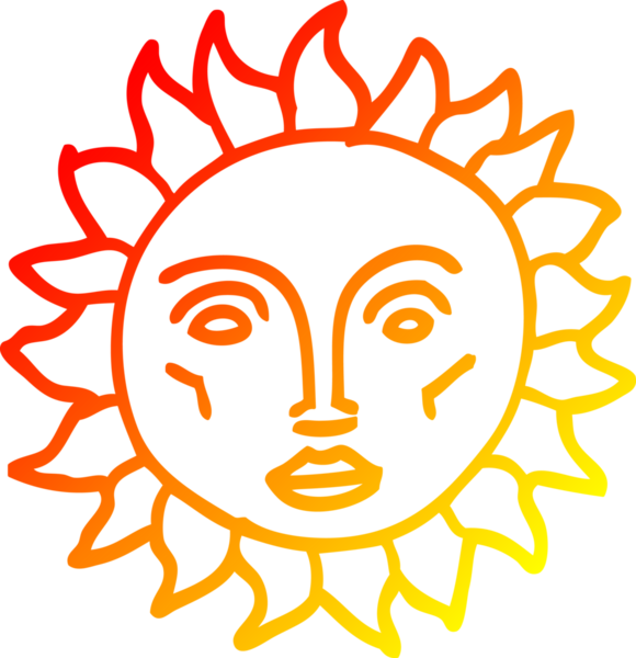 Bir insan tarafından çizilmiş geleneksel güneş yüzü çizgi çizimi.