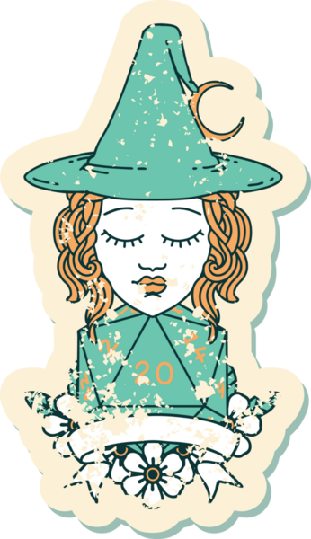 Retro Dövme Tarzı İnsan Cadı Doğal 20 zar atışıyla Bir insan tarafından çizilmiş