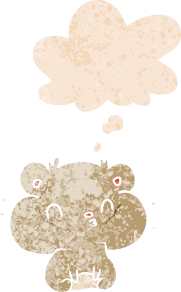 Düşünce baloncuğu olan çizgi film hamsterı, bir insan tarafından çizilmiş dertli retro desenli